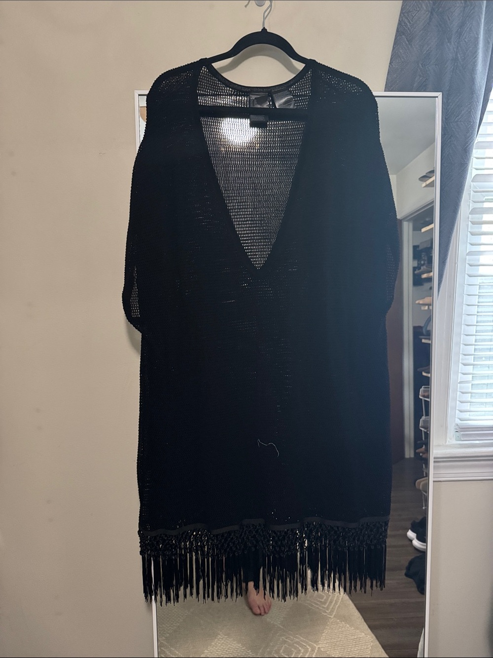 H&M Black V-Neck Fringe Knit Sweater